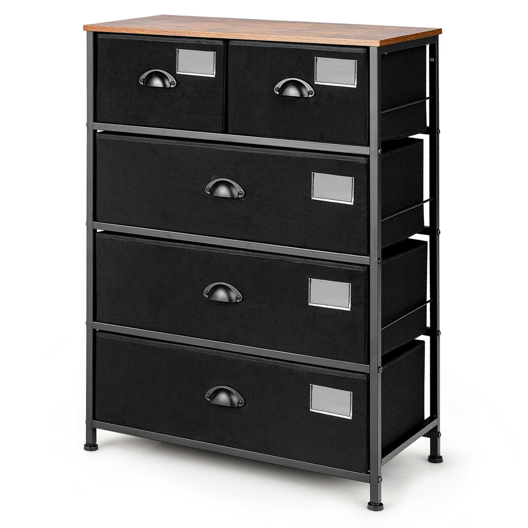 Gymax 5 Drawer Dresser Fabric Storage Tower Organizer Unit Sturdy Steel Frame