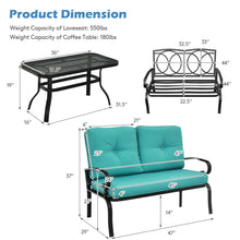 Load image into Gallery viewer, Gymax 2PCS Patio Loveseat &amp; Table Set Conversation Sofa Set w/ Turquoise Cushions
