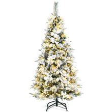 Load image into Gallery viewer, Gymax 5/6/7/8 FT Pre-Lit Artificial Snow-Flocked Christmas Tree Hinged Pencil Xmas Tree
