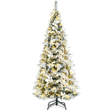 Load image into Gallery viewer, Gymax 5/6/7/8 FT Pre-Lit Artificial Snow-Flocked Christmas Tree Hinged Pencil Xmas Tree
