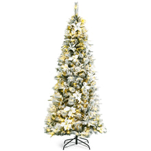 Load image into Gallery viewer, Gymax 5/6/7/8 FT Pre-Lit Artificial Snow-Flocked Christmas Tree Hinged Pencil Xmas Tree

