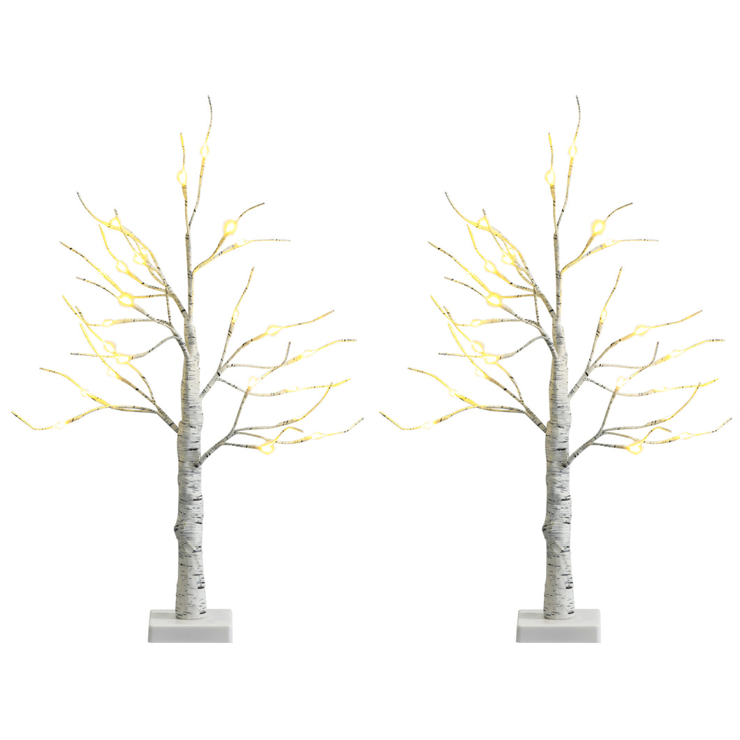 Gymax 2PCS 2 FT Pre-lit White Birch Tree Artificial Twig Birch Tree Christmas Decoration
