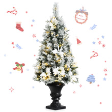 Load image into Gallery viewer, Gymax 4 FT Pre-lit Christmas Entrance Tree Snow Flocked Xmas Tree w/ LED Lights
