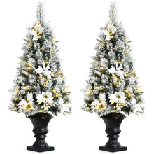 Load image into Gallery viewer, Gymax 2PCS 4 FT Pre-lit Christmas Entrance Tree Snow Flocked Xmas Tree w/ LED Lights
