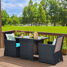 Load image into Gallery viewer, Gymax 3PCS Patio Wicker Bistro Set PE Rattan Dining Table Set w/ Turquoise Cushions
