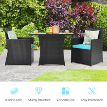 Load image into Gallery viewer, Gymax 3PCS Patio Wicker Bistro Set PE Rattan Dining Table Set w/ Turquoise Cushions
