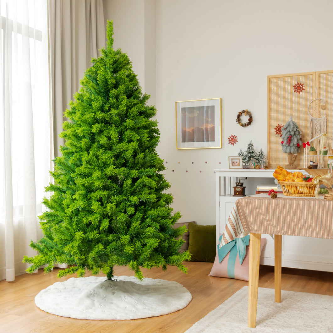 Gymax 4.5/6.5/7.5 FT Verdant Artificial Christmas Tree Hinged Green Flocked Xmas Tree