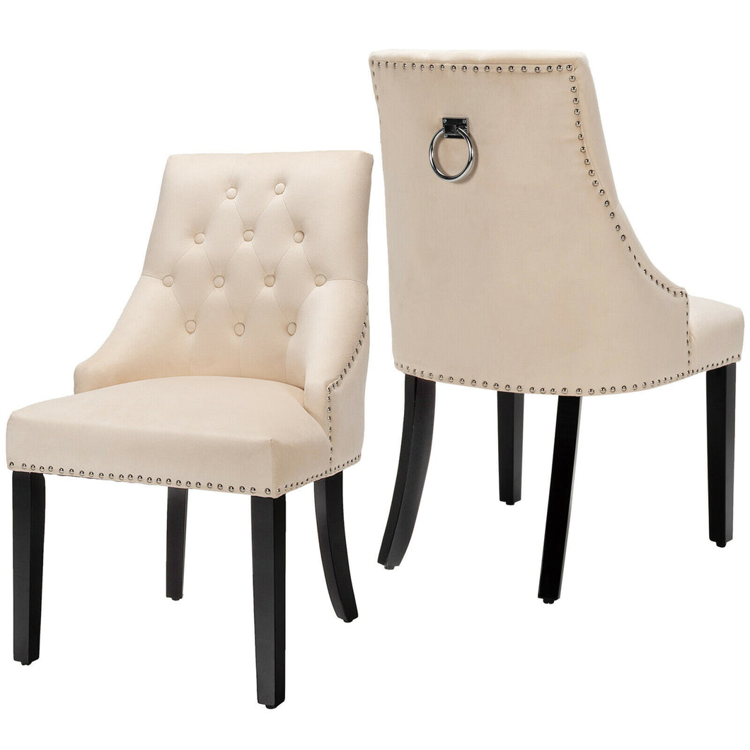 Gymax Set of 2 Button-Tufted Dining Chair Upholstered Armless Side Chair