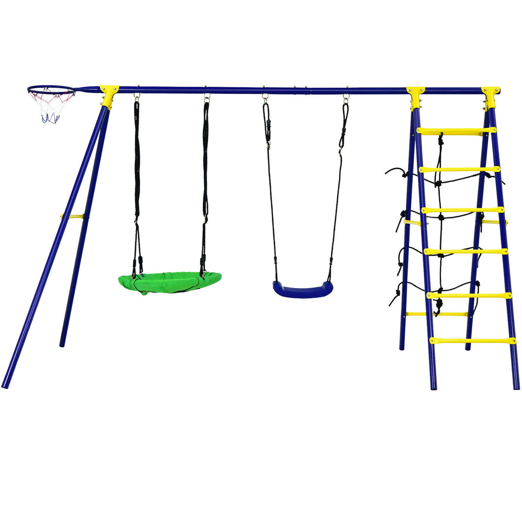 Gymax 5-In-1 Outdoor Kids Swing Set W/ Heavy Duty Swing Frame & Ground Stakes Backyard