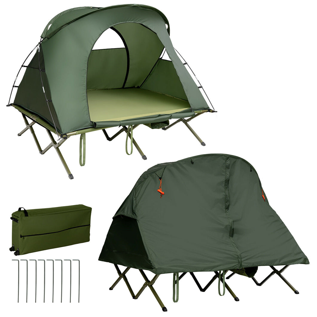 Gymax 2-Person Outdoor Camping Tent Cot Elevated Compact Tent Set W/ External Cover
