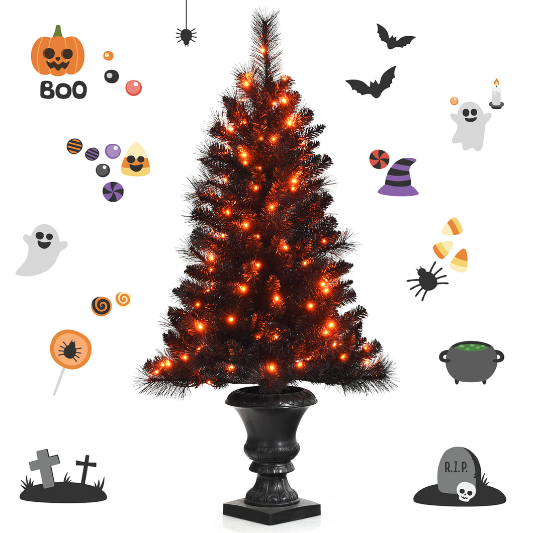 Gymax 4 FT Pre-lit Artificial Christmas Entrance Tree Potted Xmas Halloween Tree