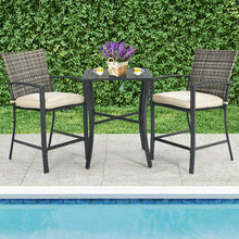 Load image into Gallery viewer, Gymax 3PCS Patio Metal Bar Set Outdoor Conversation Furniture Set w/ Cushions
