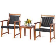 Load image into Gallery viewer, Gymax 3PCS Patio Acacia Wood Rattan Bistro Set Outdoor Conversation Furniture Set
