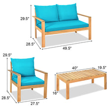 Load image into Gallery viewer, Gymax 8PCS Patio Acacia Wood Conversation Furniture Set w/ Turquoise Cushions

