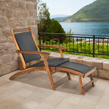 Load image into Gallery viewer, Gymax Folding Patio Acacia Wood Deck Chair Rattan Chaise Lounge Chair w/ Footrest
