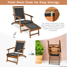 Load image into Gallery viewer, Gymax Folding Patio Acacia Wood Deck Chair Rattan Chaise Lounge Chair w/ Footrest
