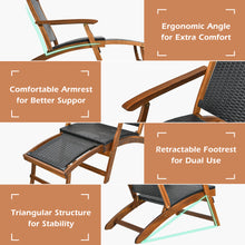 Load image into Gallery viewer, Gymax Folding Patio Acacia Wood Deck Chair Rattan Chaise Lounge Chair w/ Footrest
