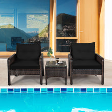 Load image into Gallery viewer, Gymax 3PCS Rattan Patio Conversation Furniture Set Yard Outdoor w/ Black Cushions
