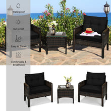 Load image into Gallery viewer, Gymax 3PCS Rattan Patio Conversation Furniture Set Yard Outdoor w/ Black Cushions
