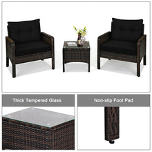 Load image into Gallery viewer, Gymax 3PCS Rattan Patio Conversation Furniture Set Yard Outdoor w/ Black Cushions
