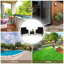Load image into Gallery viewer, Gymax 3PCS Rattan Patio Conversation Furniture Set Yard Outdoor w/ Black Cushions

