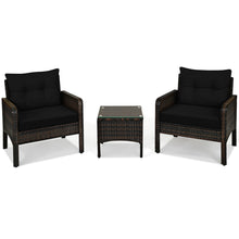 Load image into Gallery viewer, Gymax 3PCS Rattan Patio Conversation Furniture Set Yard Outdoor w/ Black Cushions
