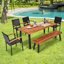 Load image into Gallery viewer, Gymax 6PCS Patio Rattan Dining Set Chairs Stack Acacia Wood Bench Table Top
