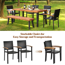 Load image into Gallery viewer, Gymax 6PCS Patio Rattan Dining Set Chairs Stack Acacia Wood Bench Table Top
