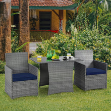 Load image into Gallery viewer, Gymax 3PCS Outdoor Rattan Conversation Set Patio Dining Table Set w/ Navy Cushions
