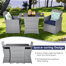 Load image into Gallery viewer, Gymax 3PCS Outdoor Rattan Conversation Set Patio Dining Table Set w/ Navy Cushions
