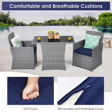 Load image into Gallery viewer, Gymax 3PCS Outdoor Rattan Conversation Set Patio Dining Table Set w/ Navy Cushions
