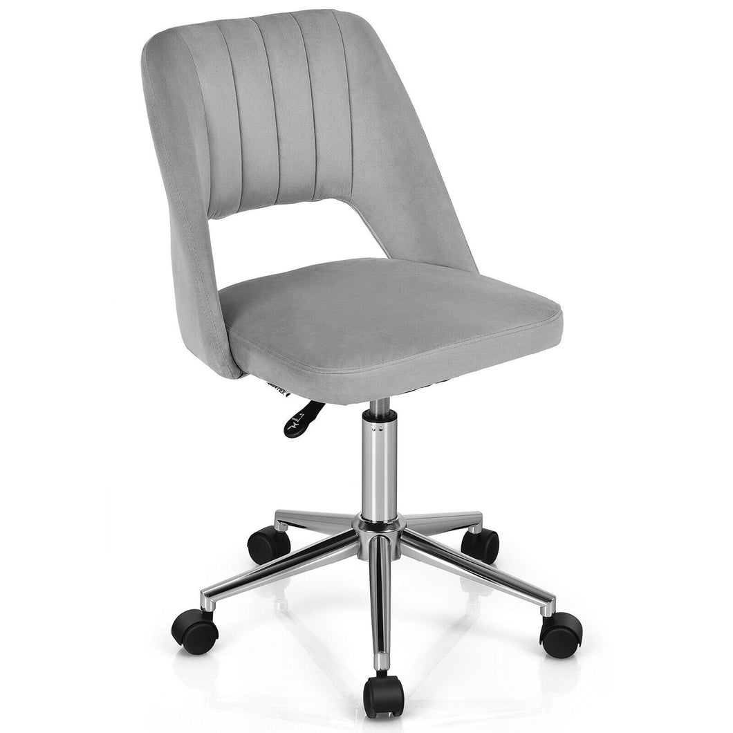 Gymax Velvet Accent Office Chair Adjustable Swivel Vanity Task Chair Grey