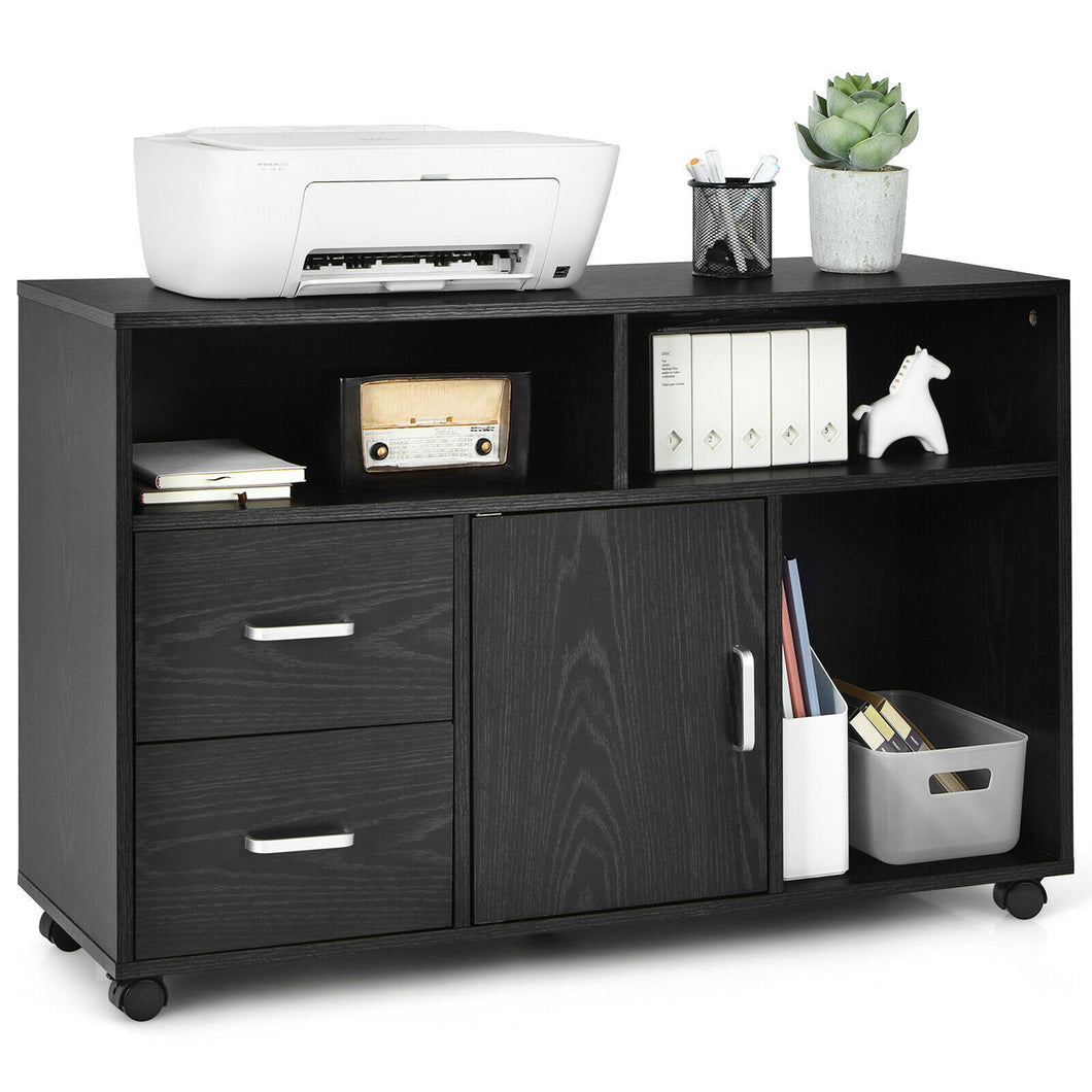 Gymax Lateral File Cabinet 2 Drawer Storage Printer Stand Mobile w/wheel Black