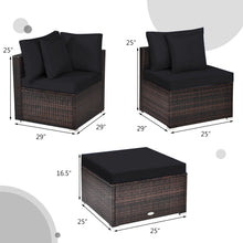 Load image into Gallery viewer, Gymax 4PCS Rattan Patio Conversation Furniture Set Yard Outdoor w/ Black Cushion
