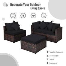 Load image into Gallery viewer, Gymax 4PCS Rattan Patio Conversation Furniture Set Yard Outdoor w/ Black Cushion
