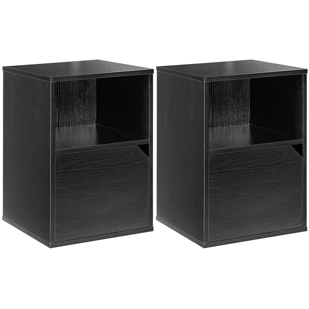 Gymax Set of 2 Nightstands Side End Table Storage Cabinet Shelf Living Room Black