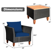 Load image into Gallery viewer, Gymax 3PCS Patio Rattan Conversation Furniture Set Yard Outdoor w/ Navy Cushions
