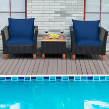 Load image into Gallery viewer, Gymax 3PCS Patio Rattan Conversation Furniture Set Yard Outdoor w/ Navy Cushions
