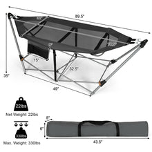 Load image into Gallery viewer, Gymax Folding Hammock Indoor &amp; Outdoor Hammock with Side Pocket &amp; Iron Stand
