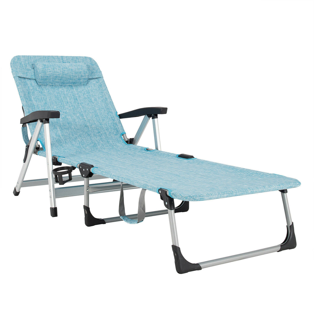 Gymax Beach Chaise Lounge Chair Patio Folding Recliner w/ 7 Adjustable Positions Blue
