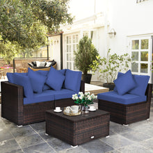 Load image into Gallery viewer, Gymax 4PCS Rattan Patio Conversation Furniture Set Yard Outdoor w/ Navy Cushion
