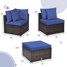 Load image into Gallery viewer, Gymax 4PCS Rattan Patio Conversation Furniture Set Yard Outdoor w/ Navy Cushion
