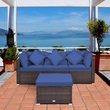 Load image into Gallery viewer, Gymax 4PCS Rattan Patio Conversation Furniture Set Yard Outdoor w/ Navy Cushion
