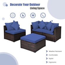 Load image into Gallery viewer, Gymax 4PCS Rattan Patio Conversation Furniture Set Yard Outdoor w/ Navy Cushion
