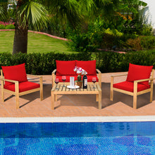 Load image into Gallery viewer, Gymax 4PCS Patio Acacia Wood Conversation Furniture Set w/ Red Cushions
