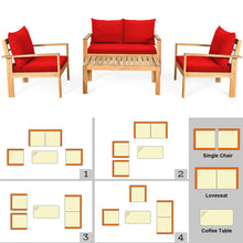 Load image into Gallery viewer, Gymax 4PCS Patio Acacia Wood Conversation Furniture Set w/ Red Cushions
