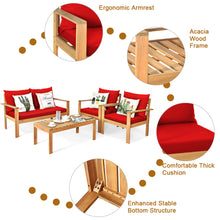 Load image into Gallery viewer, Gymax 4PCS Patio Acacia Wood Conversation Furniture Set w/ Red Cushions
