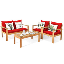 Load image into Gallery viewer, Gymax 4PCS Patio Acacia Wood Conversation Furniture Set w/ Red Cushions
