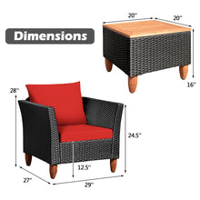 Load image into Gallery viewer, Gymax 3PCS Patio Rattan Conversation Furniture Set Yard Outdoor w/ Red Cushions
