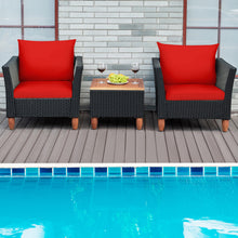 Load image into Gallery viewer, Gymax 3PCS Patio Rattan Conversation Furniture Set Yard Outdoor w/ Red Cushions
